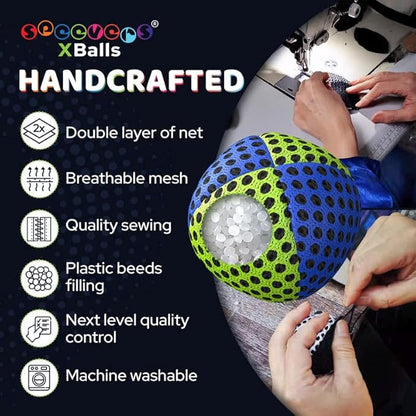 speevers Juggling Balls for Beginners and Professionals Set of 3, 14 Colors Available, 2 Layers of Net and Carry Case, Xballs Juggling Balls (Blue - Yellow, 2.5 oz)