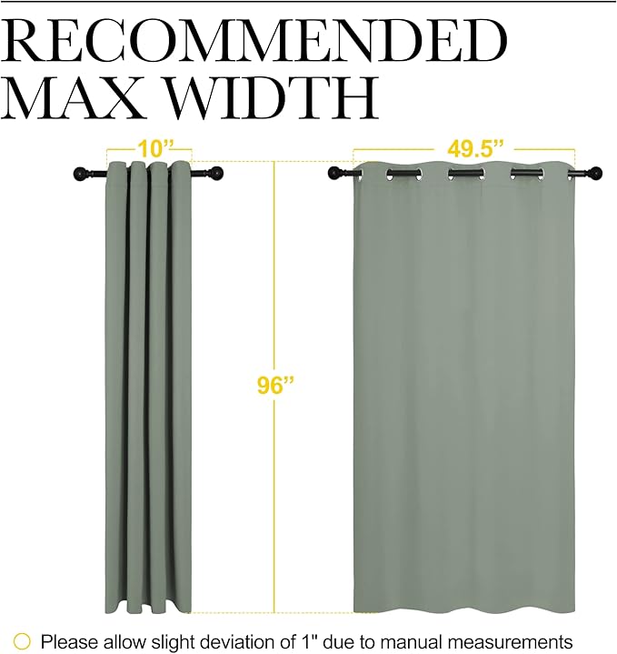 NICETOWN Greyish Green Blackout Curtains 96" Long for Office, Dining Room, Guest Room, Sound Reducing Heat and Cold Block Curtain Panels for Modern Room Decorative (55" Wide, 2 Pieces)