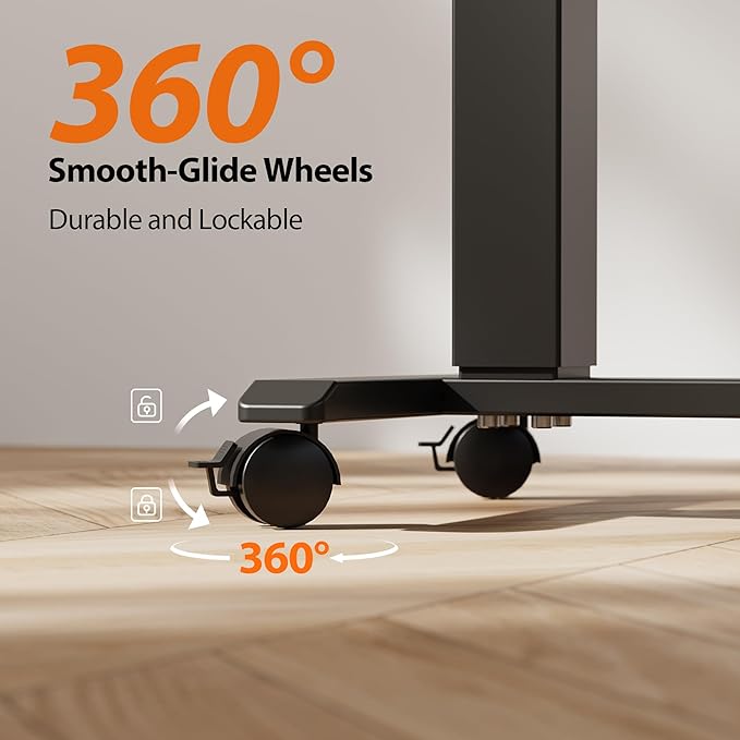 Agilestic Portable Standing Desk Height Adjustable, Mobile Table with Wheels, Small Size Sit Stand Table for Laptops, Rolling Desk for Home, 26" x 15.7"Computer Workstation, Dark Walnut