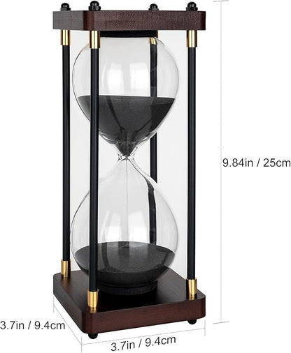 Sand Timer 60 Minutes Hourglass, Vintage Wooden Hour Glass Timer, Large Sandglass Timer Sand Clock for Games Classroom Kitchen Home Office Decor (Black Sand)