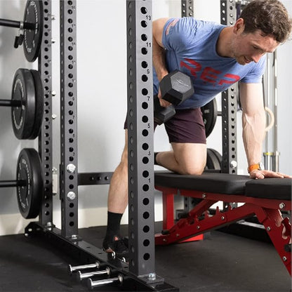 REP FITNESS Dumbbell Set with Bench – 5-50, 5-75 or 5-100 Rubber Hex Dumbbell Set with Either Flat or Adjustable Bench