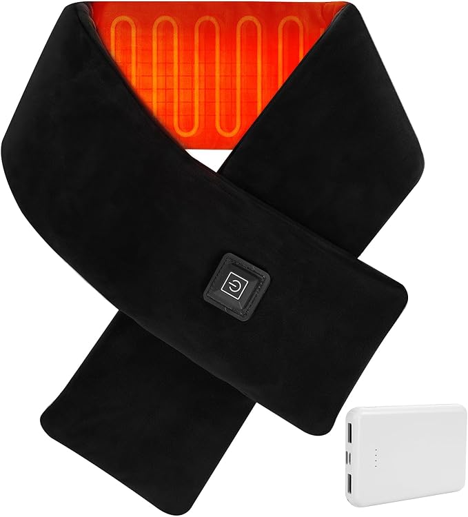 Heated Neck Wrap with 5000mAh Power Bank, Heating Pad Cordless with 3 Heating Levels, Portable Neck Warmer for Neck Pain Relief and Stiffness, Rechargeable Heated Scarf for Outdoor & Office, Black