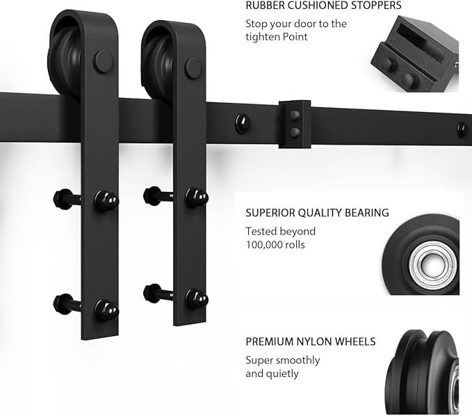 SMARTSTANDARD 6.8FT Barn Door Hardware Kit, Sliding Barn Door Track -Smoothly and Quietly -Easy to Install -Includes Step-by-Step Installation Instruction Fit 40" Wide Door Panel (J Shape Hanger)