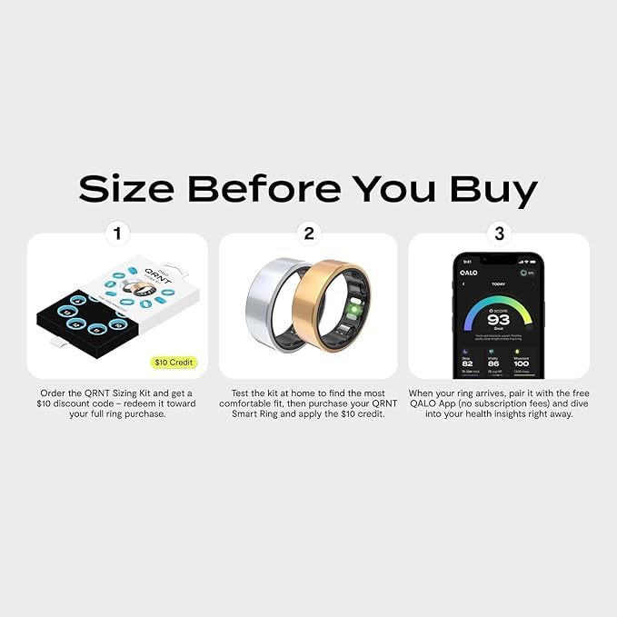 QALO QRNT Official Ring Sizing Kit for Smart Ring (Original & Slim) - Includes Purchase Voucher for Smart Ring - Find Your Perfect Fit