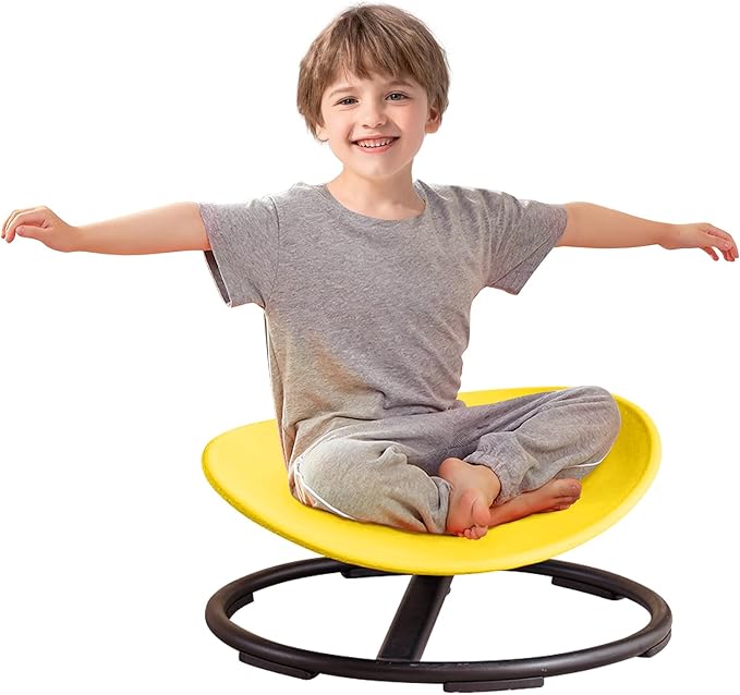 Kids Sensory Spinning Chair for Autism Ages 3+, Sit and Spin Swivel Chair for Kids with ADHD, Sensory Chairs for Autistic Children, Sensory Toys for Motion Sickness Relief, Balance Training (Yellow)