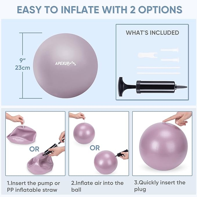 APEXUP 9 Inch Pilates Ball Small Exercise Ball for Yoga, Fitness, Balance, Core Workout, Physical Therapy