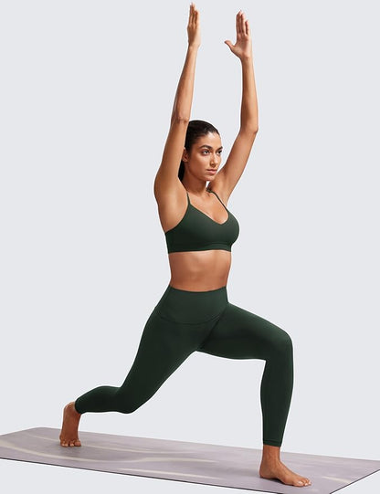 CRZ YOGA Butterluxe V-Neck Sports Bras for Women - Adjustable Thin Straps Padded Yoga Top Basic Wireless Camisole