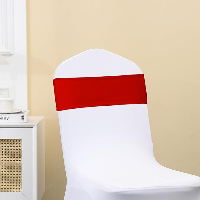 Spandex Red Chair Sashes Bows 50 Pack Stretch Chair Bands with Buckles Universal Elastic Chairs Ties for Wedding Party Birthday Christmas Banquet Anniversary Bridal Shower Events Decoration