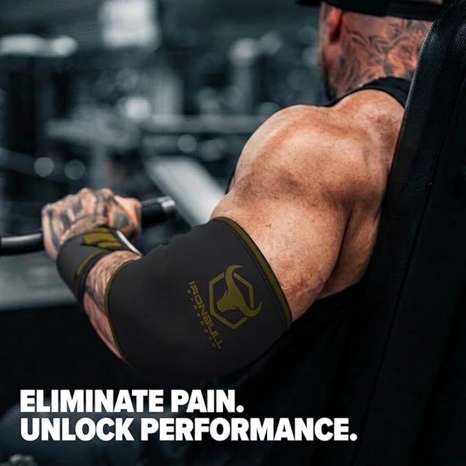 Elbow Sleeves 5mm (1 Pair) - High Performance Elbow Sleeve Support for Weightlifting, Weight Training & Powerlifting - Best Compression Straps - for Men and Women (X-Large, Black/Green)