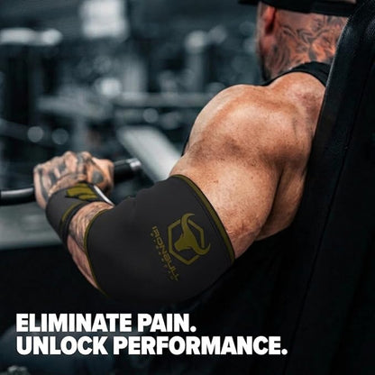 Elbow Sleeves 5mm (1 Pair) - High Performance Elbow Sleeve Support for Weightlifting, Weight Training & Powerlifting - Best Compression Straps - for Men and Women (X-Large, Black/Green)