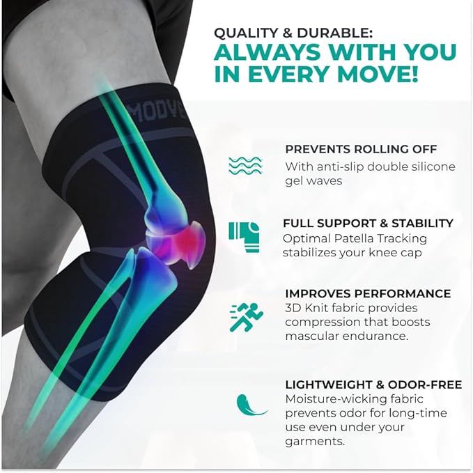 Modvel Knee Braces for Knee Pain Women & Men - 2 Pack Knee Brace for Knee Pain Set, Knee Brace Compression Sleeve, Knee Support for Knee Pain Meniscus Tear, ACL & Arthritis Pain Relief,Black, XS