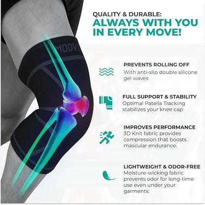 Modvel Knee Braces for Knee Pain Women & Men - 2 Pack Knee Brace for Knee Pain Set, Knee Brace Compression Sleeve, Knee Support for Knee Pain Meniscus Tear, ACL & Arthritis Pain Relief,Black, XS