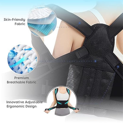 Posture Corrector for Women & Men – Adjustable Back Brace with Full Back Support, Shoulder Straightener for Spine Alignment, Scoliosis, Hunchback & Back Pain Relief (Black, Medium)