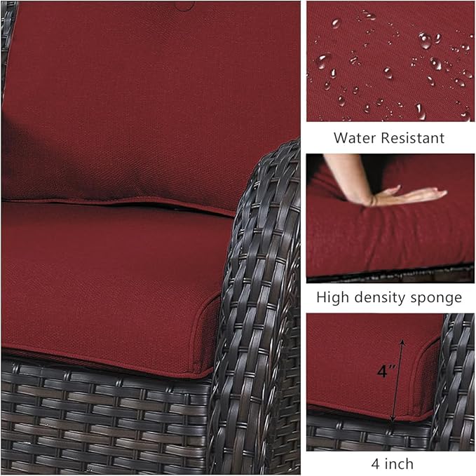 HUMMUH Outdoor Swivel Rocker PE Wicker Patio Chairs Set of 2, Rattan Rocking Chair Furniture Set