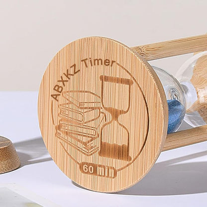 Large Hourglass 60 Minute,Bamboo Sand Timer, reloj de Arena 60 Minuto- Decorative Sandglass for Tea Time,Classroom,Office,Cooking,Blue