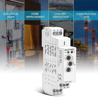 Relay 12V, Timer Relay Delay Off Trigger, Off Delay Timer with 10 Function Choices, Wide Voltage Multifunctional Relays for Electric Appliances, XS-SJ-M2-AC 230V, 35mm DIN Rail Mounting