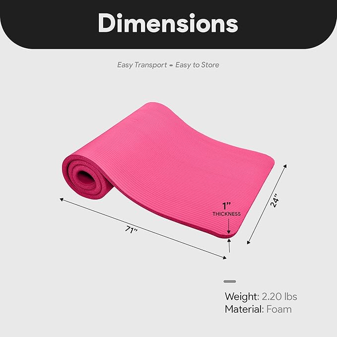 BalanceFrom Yoga Mat, 1-Inch Extra Thick High Density Exercise Mat, Anti-Tear Exercise Yoga Mat with Carrying Strap, Suitable for Various Yoga Exercises, Multiple Colors