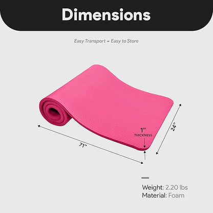 BalanceFrom Yoga Mat, 1-Inch Extra Thick High Density Exercise Mat, Anti-Tear Exercise Yoga Mat with Carrying Strap, Suitable for Various Yoga Exercises, Multiple Colors