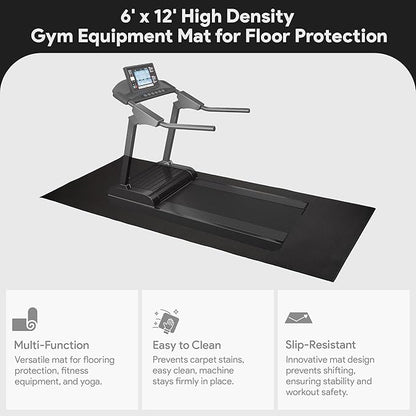 Fitvids High Density 1/4-Inch Thick Gym Equipment Mat, Non-Slip Floor Protection for Heavy Exercise, Treadmill and Bike Mat in Multiple Sizes