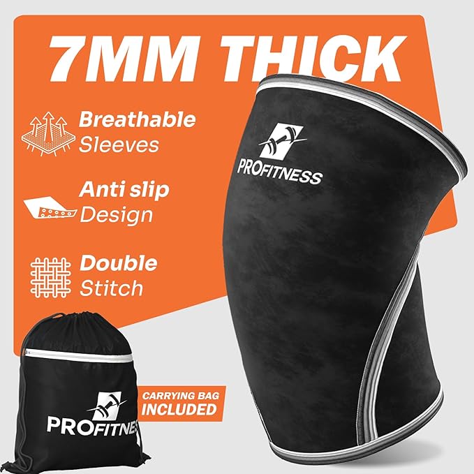 ProFitness Knee Sleeves Weightlifting Men & Women - 7mm Thick Premium Neoprene Weight Lifting Knee Sleeve for Women & Men Ideal for Squats, Powerlifting & Deadlift | Squat Knee Sleeves for Men & Women