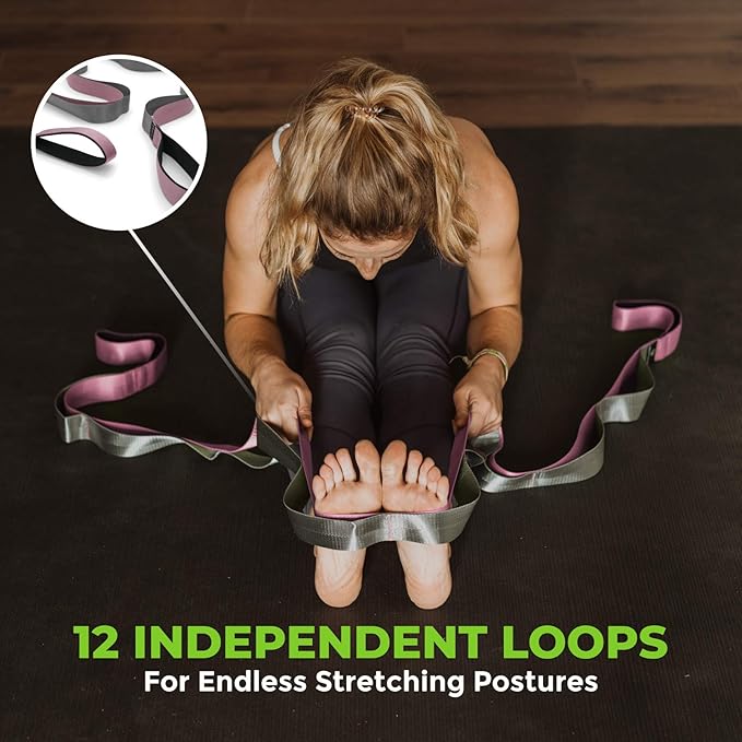 Gradient Fitness Stretching Strap for Physical Therapy, 12 Multi-Loop Stretch Strap 1.5" W x 8' L, Neoprene Handles, Physical Therapy Equipment, Yoga Straps for Stretching, Leg Stretcher.