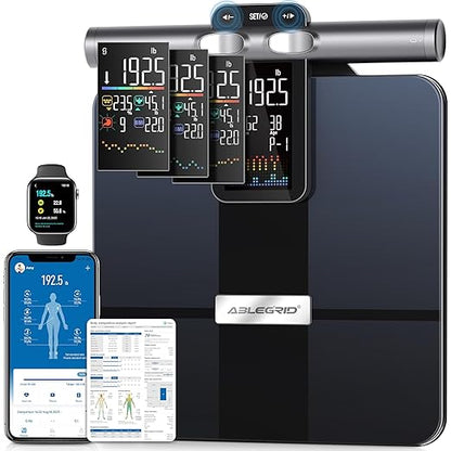 ABLEGRID 8-Electrode Digital Smart Bathroom Scale for Body Weight and Fat Percentage,Full Body Composition Analyzer with Gradient Trends Display,12.2" Platform Handle BMI Weighing Machine,400lb