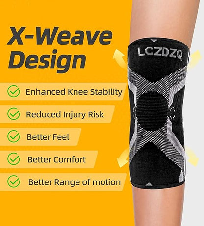 Knee Braces 2-Pack - Compression Sleeves for Men & Women, Knee Pain Relief for Arthritis, Meniscus Tear, Running, Gym, Basketball - Black M(Check Sizing)