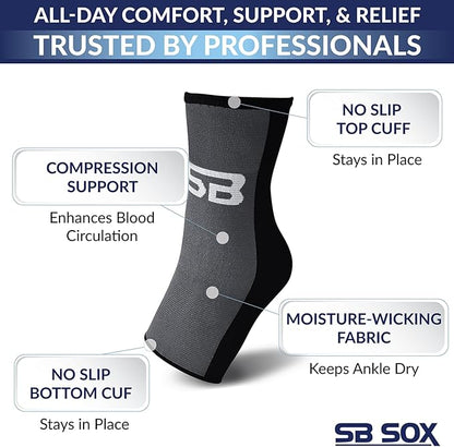 SB SOX Ankle Compression Sleeve for Men and Women (1 Pair) - Ankle Brace Support Stabilizer for Sprained Ankle, Achilles Tendonitis, Sports