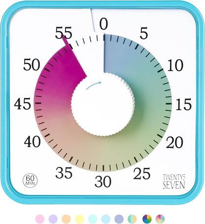 Visual Timer 7.5 inch; 60 Minute 1 Hour Countdown Timer for Kids Classroom Home Office Meeting, Mechanical Countdown Clock for Exam Time Management Magnetic, Sky Blue with Colorful Disc White Knob