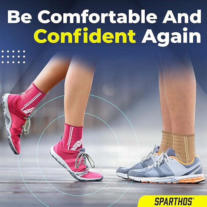 Sparthos Ankle Compression Socks (Pair) - Plantar Fasciitis Ankle Brace with Arch Support - for Men and Women - Foot Sleeves - Relieve Heel Pain Reduce Swelling, Achilles Tendon Treatment (Beige-L)