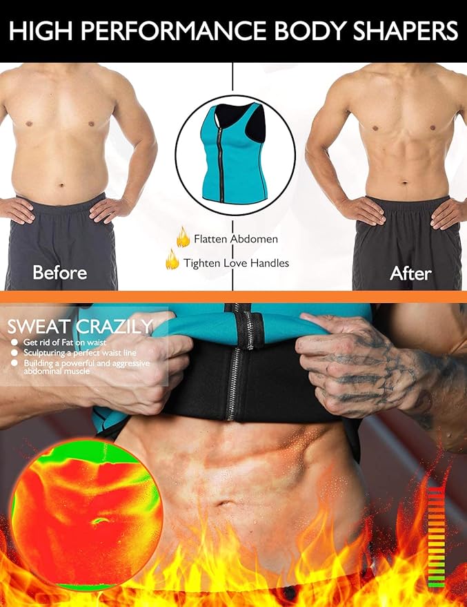 NonEcho Men Sauna Vest Hot Sweat Waist Trainer Corset Neoprene Tank Top Shapewear Slimming Shirt Workout Suit