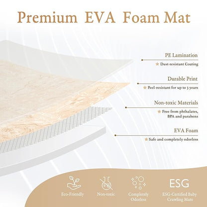 PopsyKosy Premium Baby Floor Play Mat - Thick & Cushioned 0.5 inch Playroom Foam Mat, Non-Toxic Odorless - 6 Tiles - Spacious 6x4 ft. - Stylish & Large, Waterproof for Kids & Toddlers - Light Apricot