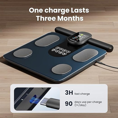 Scale for Body Weight, 8 Electrode Smart Bathroom Scale with BMI Body Fat Muscle Mass 28 Full Body Composition, High Precision Digital Weight Scale with Handle Display, Rechargeable, 400 lbs