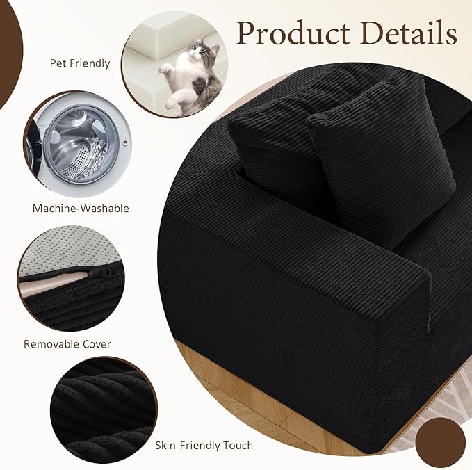 INGEROOM 108" Cloud Sectional Couch with L-Shape Chaise, Modular Sofa Memory Foam, Boneless Sofa with Movable Ottoman, Upholstered Couches for Living Room Bedroom, No Assembly Required, Black