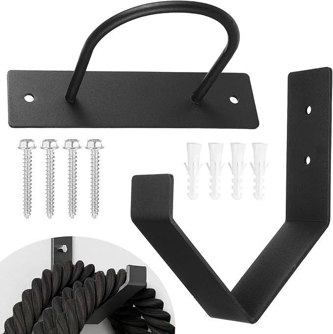 Battle Rope Wall Mount Kit, Heavy Duty Steel Anchor and Storage Hook for 30-50 Feet,1"-2.5" Ropes, Black