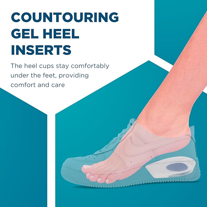 Heel Cups for Achilles Tendonitis & Plantar Fasciitis - 6 Pack Gel Shoe Inserts for Heel Pain Relief, Arch Support, for Women & Men