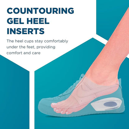 Heel Cups for Achilles Tendonitis & Plantar Fasciitis - 6 Pack Gel Shoe Inserts for Heel Pain Relief, Arch Support, for Women & Men