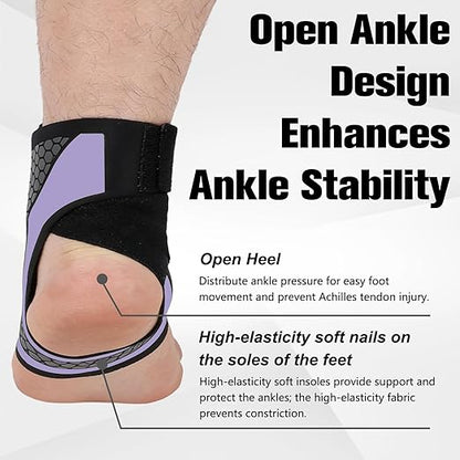 2-Pack Ankle Brace Compression Support Stabilizer,Adjustable Lace-Up Ankles Sock Sports Basketball Sprain Recovery Men Women Foot Orthopedic Grade Tendonitis Protection Plantar Fasciitis Relief,Purple