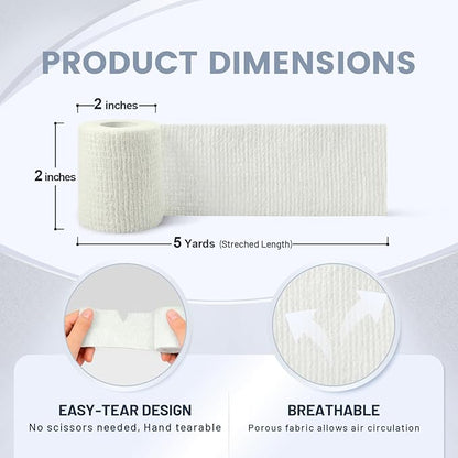 40 Pack Self Adhesive Bandage Wrap, 2 Inch Strong Compression Self Adherent Tape in White, Elastic Athletic Support for Wrist Ankle and Swelling Relief, Ideal for Wrist Ankle Thumb Support