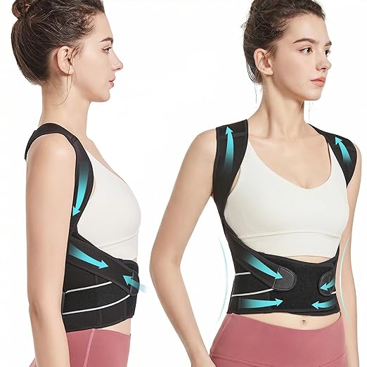 Posture Corrector,Suitable for Men and Women Upper and Lower Back Pain Relief - Scoliosis, Hunchback, Eicgo Adjustable Posture Corrector belt,Comfortable and Breathable Back Straightener (Black, Medium)