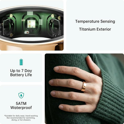 opove O Ring Smart Ring, Fitness Trackers Rings with Sleep/Stress/Heart Rate/Women's Health Monitoring, Comfortable Wearing, Up to 7 Days Using, Fitness Ring for Android & iOS, Rose Gold-Size7