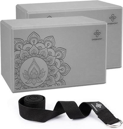 Overmont Yoga Block 2 Pack Supportive Latex-Free EVA Foam Soft Non-Slip Surface for General Fitness Pilates Stretching and Meditation 9"x6"x3" Yoga Strap Included