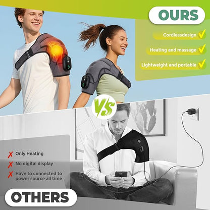 Shoulder Heating Pad with Massage, Cordless Shoulder Heating Pad, Shoulders Massager for Pain Relief, Left Right Heated Shoulder Wrap for Rotator Cuff & Shoulder Brace Support