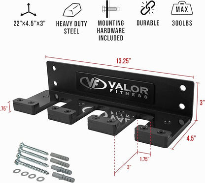 Valor Fitness Vertical Olympic Barbell Wall Mount Storage Rack for Home & Garage Gym - 3-Bar & 6-Bar Barbell Holder
