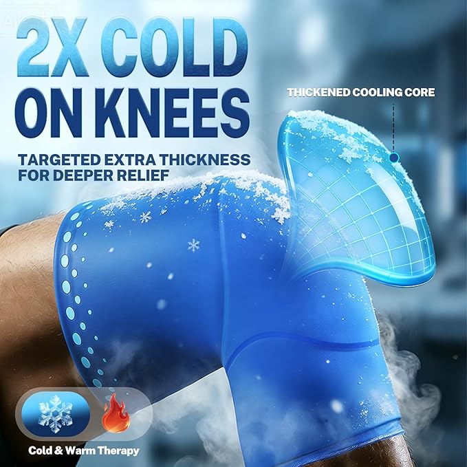 Knee Ice Pack Wrap Sleeve Thickened Core for Knee Pain, Targeted Swelling Relief During Recovery, Soft Flexible Gel, No Slip Compression Fit, Reusable Hot Cold Therapy for Post Activity, XL