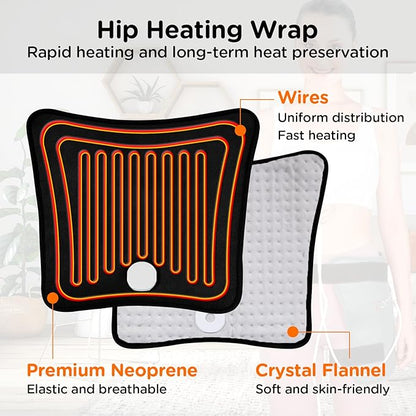Comfytemp Hip Heating Pad, Hip Brace for Lower Back Thigh Buttock Support, Electric Heated Pad Hot Relax for Elderly, Birthday Valentines Day Get Well Gifts for Women Men Mom Dad, Black (S/M)