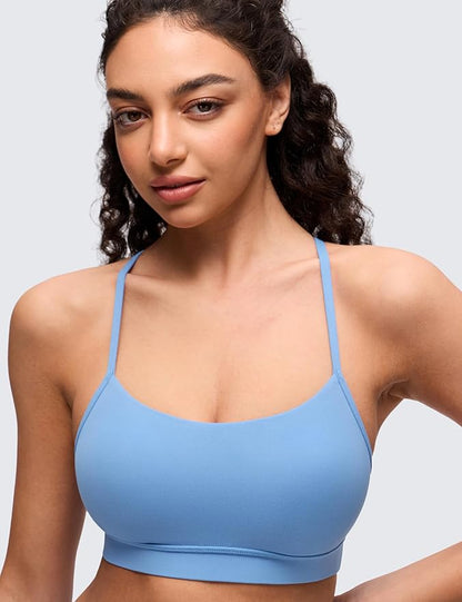 CRZ YOGA Butterluxe Y Back Sports Bras for Women - Padded Racerback Low Impact Spaghetti Thin Strap Workout Yoga Top