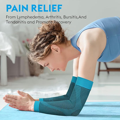 KEKING® Compression Arm Sleeves, Pair, Firm 20-30mmHg Graduated Compression Full Arm Support for Recovery, Pain Relief, Tendonitis, Golfers & Tennis Elbow Brace, Workouts Sports - Latex Free Blue S