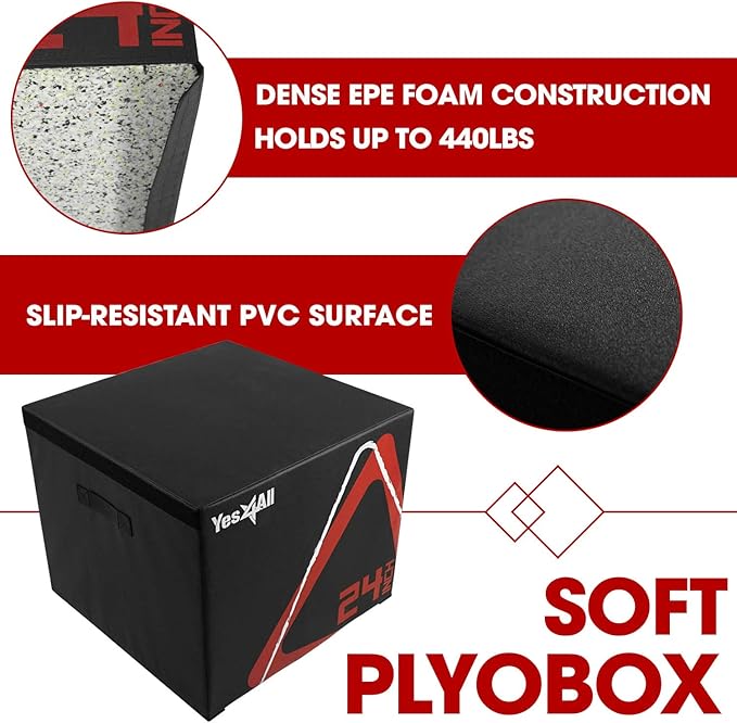 Yes4All Adjustable Soft Plyo Box – Available in 6, 12, 18 and 24-inch Box Sizes (K. Black - 12" + 24")