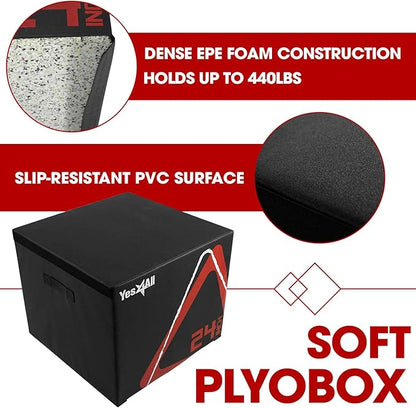Yes4All Adjustable Soft Plyo Box – Available in 6, 12, 18 and 24-inch Box Sizes (K. Black - 12" + 24")